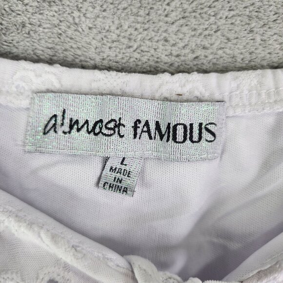 Junior's White Almost Famous Eyelet Mini Dress Ruched Short Sleeves Lined L - Picture 5 of 11